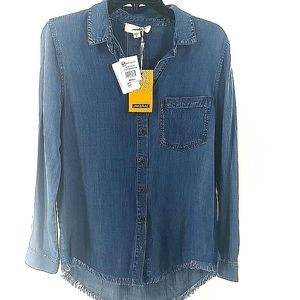 Jak & Rae Edgewater Denim Distressed Long Sleeve Button Down Women Size S NWT